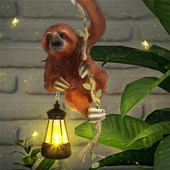 Solar Light Outdoor Statues 6.10''H Resin Sloth Climbing On A 24" L Vine Lantern - Picture 7 of 7
